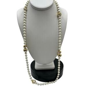 Kate Spade NY‎ Gold Plated Capped White Faux Pearl Long Necklace